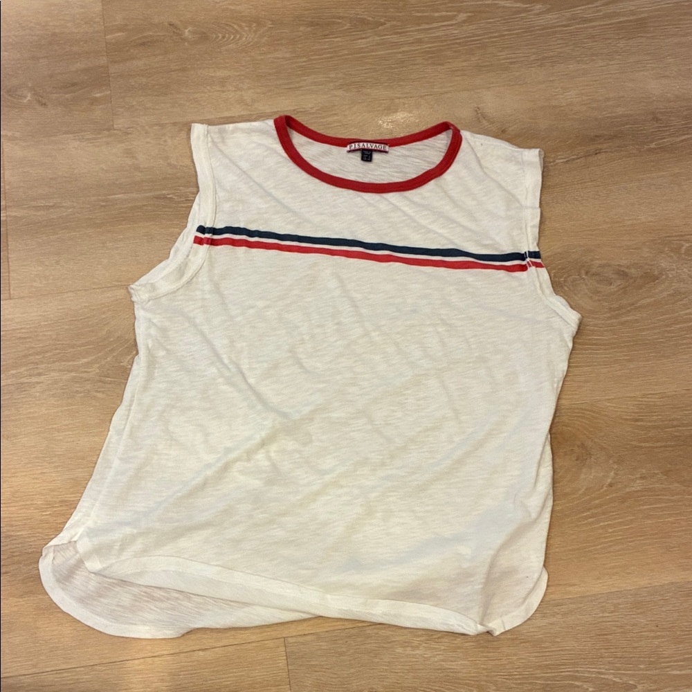 Women P.J. Salvage White Top with Red Trim Very Soft size L Rounded bottom
